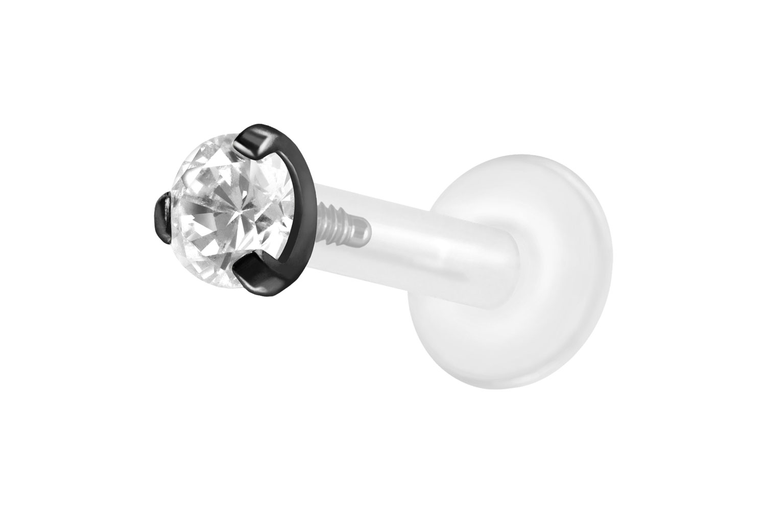 PTFE Labret Piercing mit Innengewinde + Titan-Aufsatz EINGEFASSTER KRISTALL